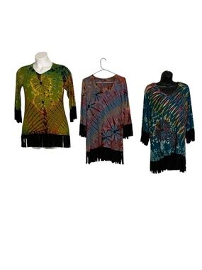 Kathmandu Imports Tie-Dye Fringe Tunic Top - Multiple Colors Available NWT